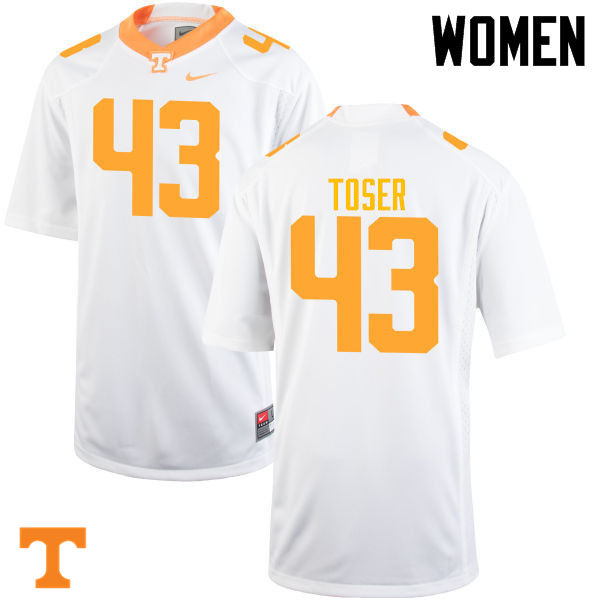 Women #43 Laszlo Toser Tennessee Volunteers College Football Jerseys-White - Click Image to Close